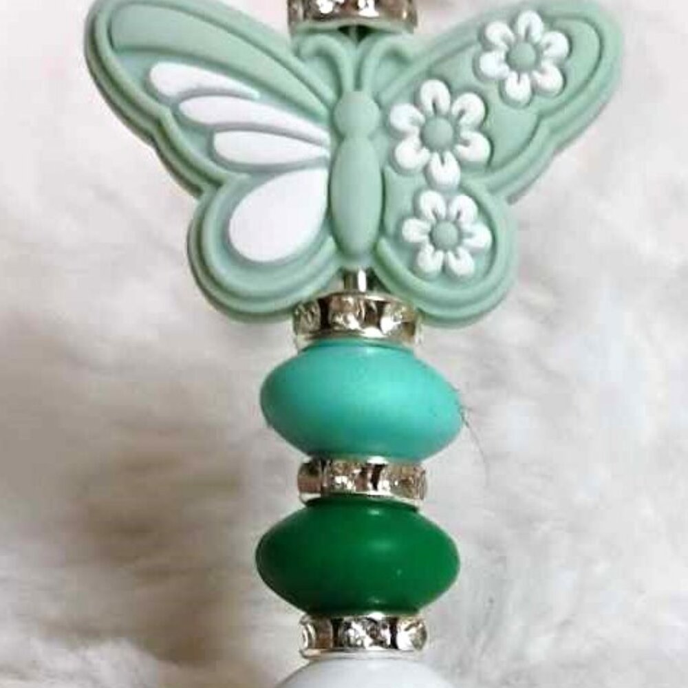 Hand Beaded Pen ~ Flutterbies ~ Mint Green Butterfly